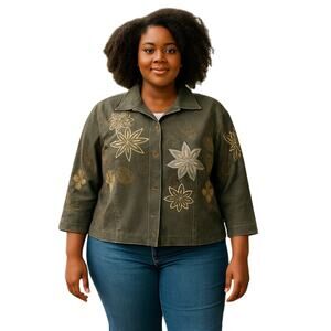 VTG Venezia Jeans Lane Bryant Embellished Denim Jacket Womens Plus Size 1X Boho